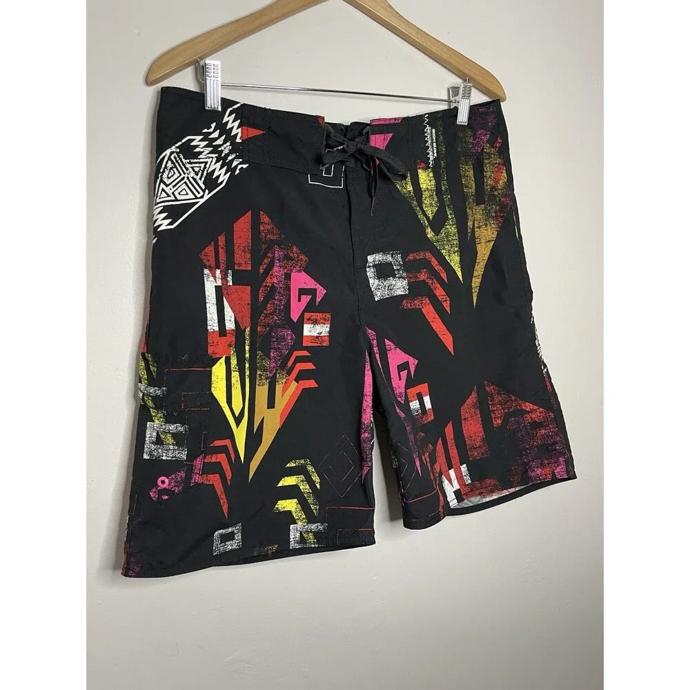 Body glove Men's 34 Black Neon Print Board Shorts 9
